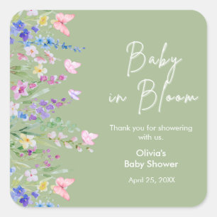 Sage Green Baby in Bloom Baby Shower Square Sticker