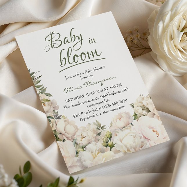 Sage Green Baby in Bloom Peony Garden Invitation (Creator Uploaded)