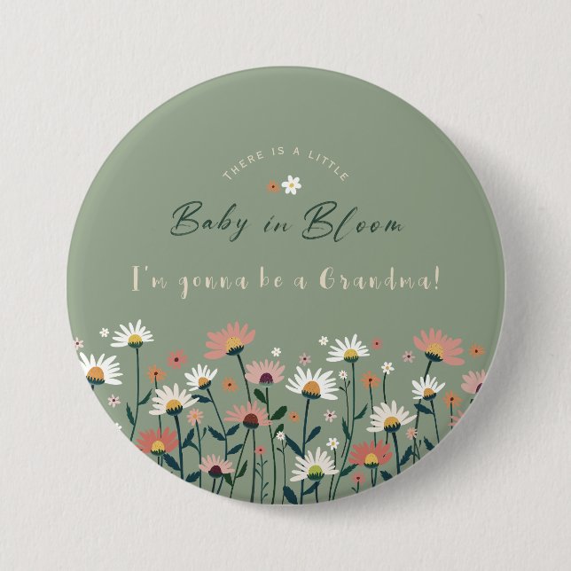 Sage Green Baby in Bloom Shower Grandma Button (Front)