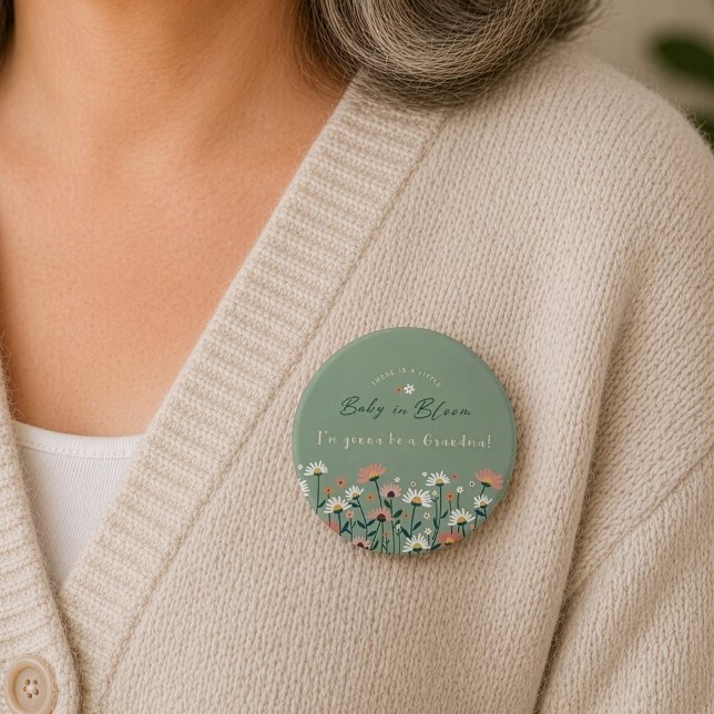 Sage Green Baby in Bloom Shower Grandma Button (Creator Uploaded)