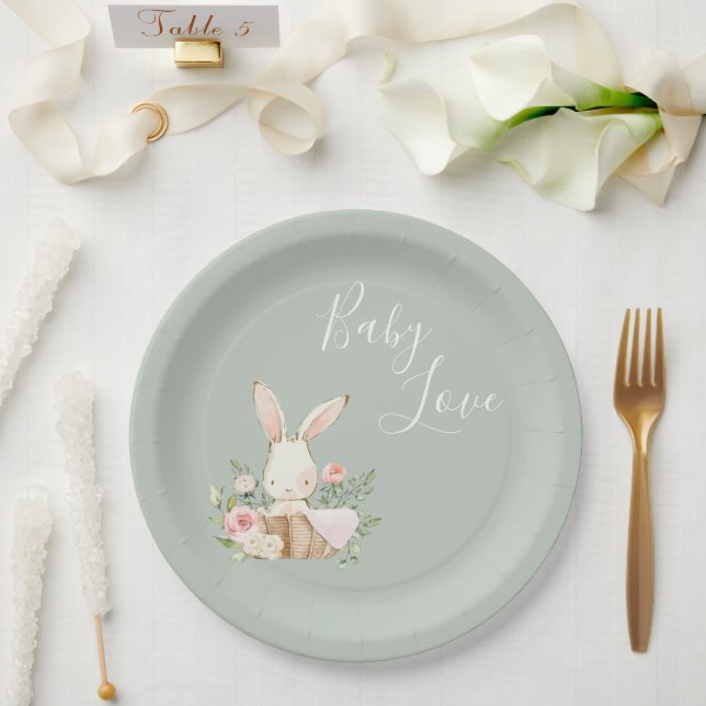 Sage Green Baby Love Script Baby Shower Paper Plate (Wedding)