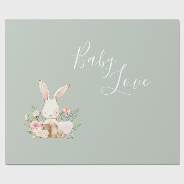 Sage Green Baby Love Script Baby Shower  Wrapping Paper (Flat)