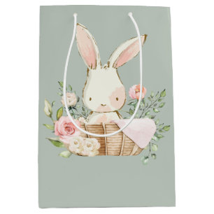 Sage Green Baby Rabbit Elegant Baby Shower Medium Gift Bag