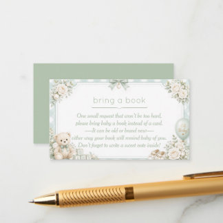 Sage Green Baby Shower Bring a Book Card