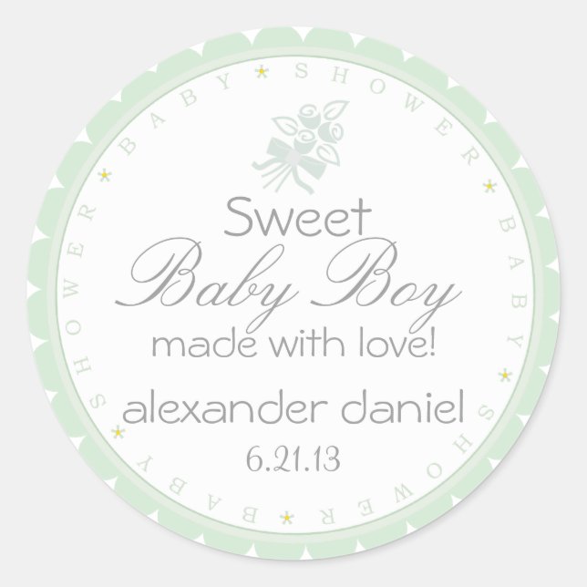Sage Green Baby Shower Classic Round Sticker (Front)