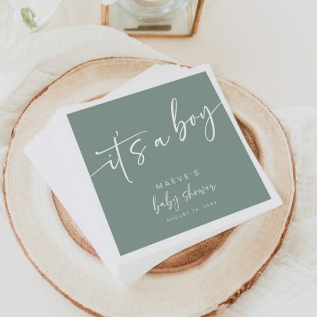 Sage Green Baby Shower Paper Napkins Modern Boy (Creator Uploaded)