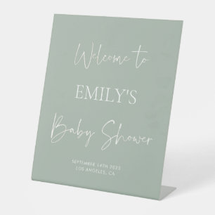Sage Green Baby Shower Welcome Pedestal Sign
