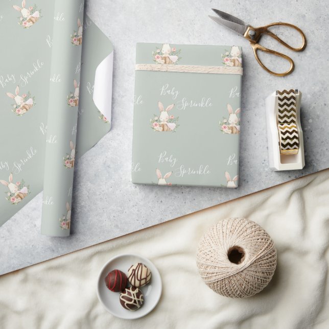 Sage Green Baby Sprinkle Script Baby Shower Wrapping Paper (Crafts)