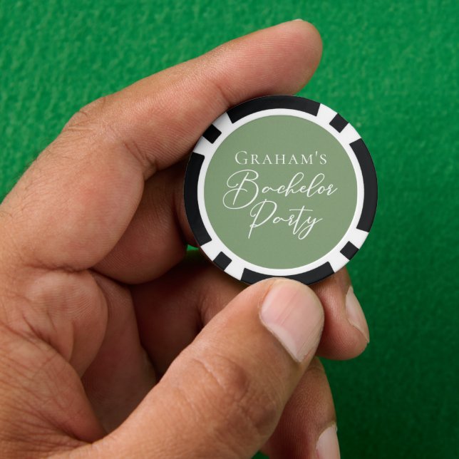 Sage Green Bachelor Party Personalised Poker Chips (Hand)