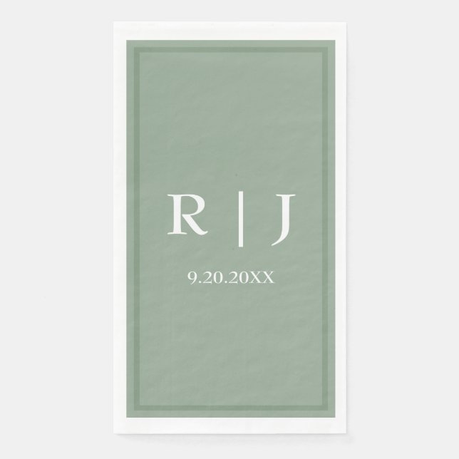 Sage Green Background Colour Monogram Wedding Napkin (Front)