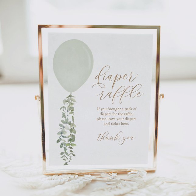 Sage Green Balloon Baby Shower Diaper Raffle Poster (Creator Uploaded)