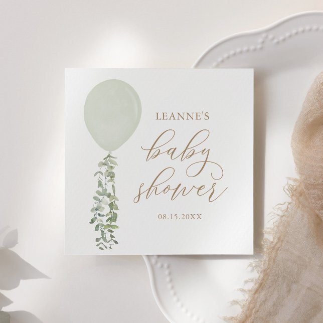Sage Green Balloon Eucalyptus Baby Shower Napkin (Creator Uploaded)