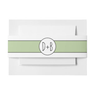 Sage green band and initials wedding invitation belly band