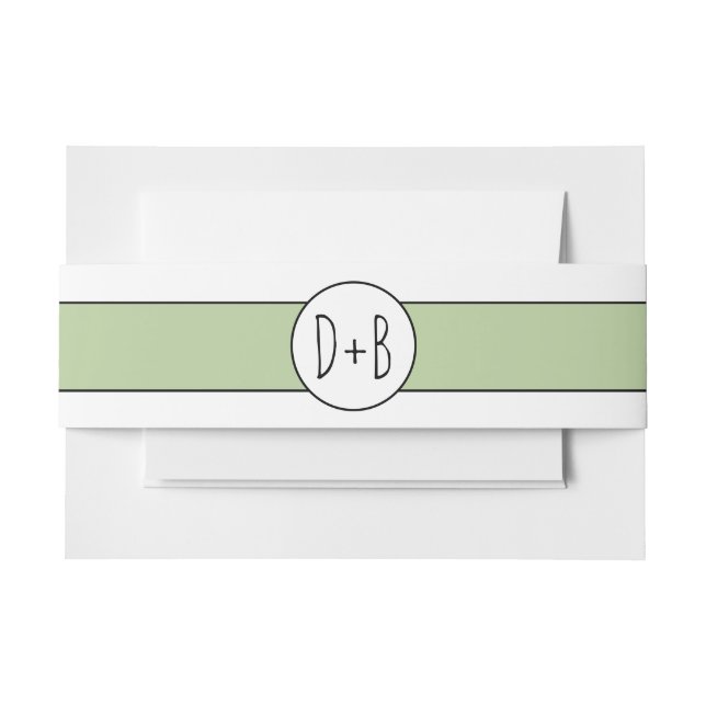 Sage green band and initials wedding invitation belly band (Front Example)