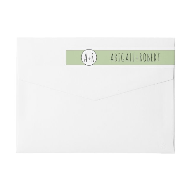 Sage green band and initials wedding wrap around label (Back)