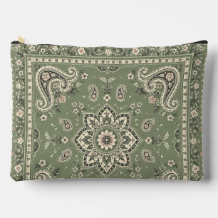 Sage Green Bandanna Paisley Large Zipper Pouch