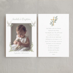 Sage Green Baptism Photo Lord's Prayer Card