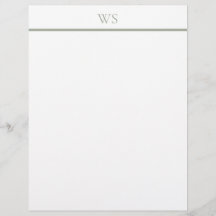 Sage Green Bar Monogram Letterhead Stationery