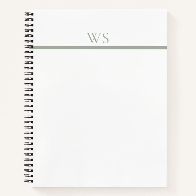 Sage Green Bar Monogram Personalised Notebook (Front)
