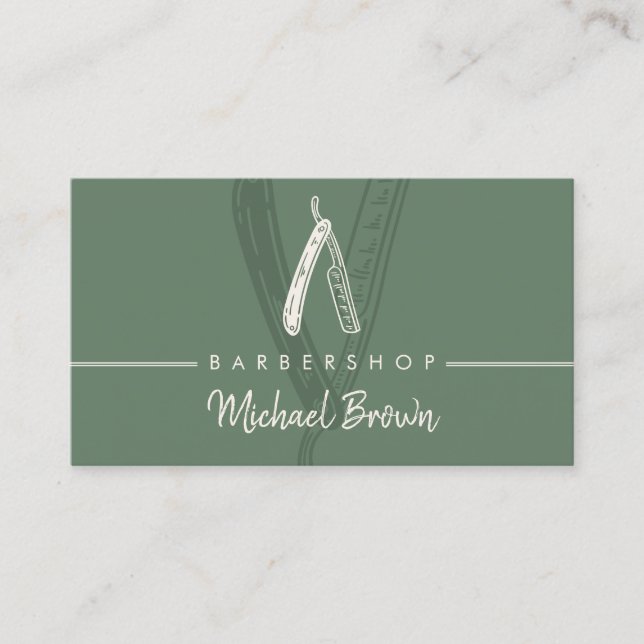 Sage Green Barbershop Design Razor Master Hair Business Card (Front)