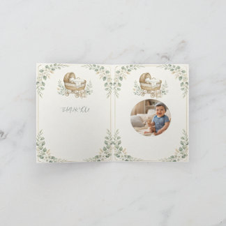 Sage Green Bassinet Baby Shower Photo Thank You Card
