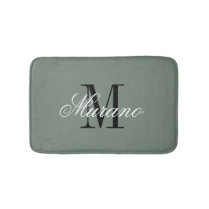 Sage green bath mat with elegant name monogram
