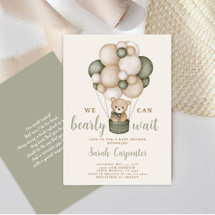 Sage Green Bear Baby Shower Boy Invitation