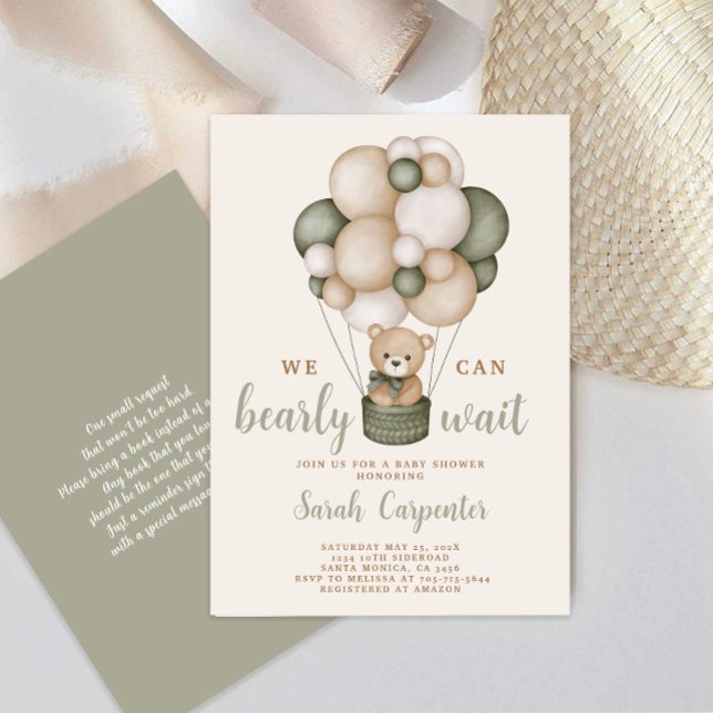 Sage Green Bear Baby Shower Boy Invitation (Creator Uploaded)