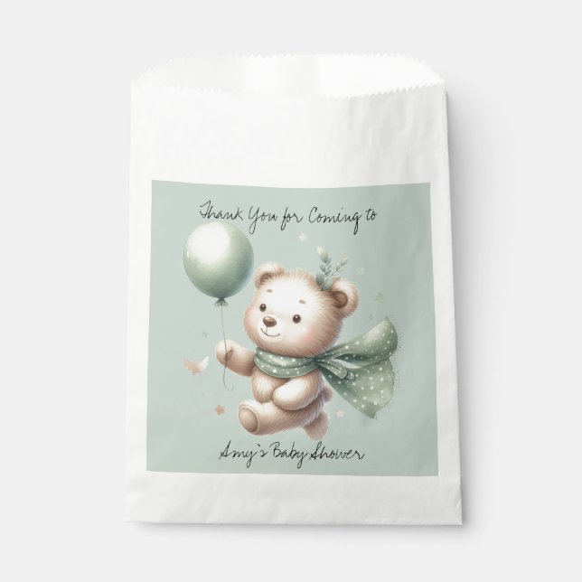 Sage Green Bear Baby Shower Mum To Be  Favour Bag (Front)