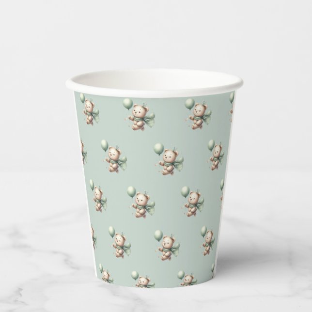 Sage Green Bear Baby Shower Paper cups (Front)