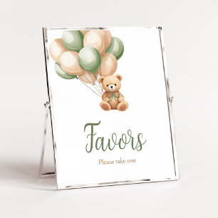 Sage Green Bear Balloon Baby Shower Favors Poster