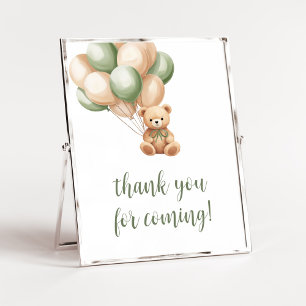 Sage Green Bear Balloon Thank you for Coming Poster