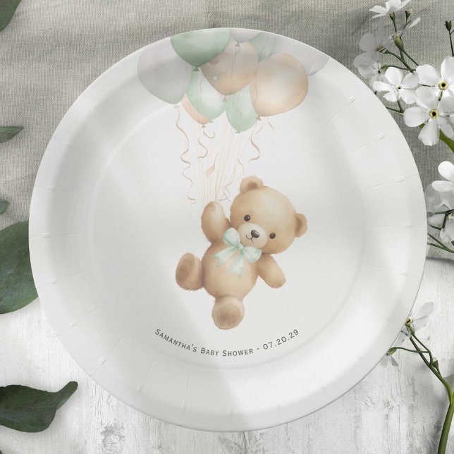 Sage Green Bearly Wait Gender Neutral Shower Paper Plate (Sage Green We can Bearly Wait, Gender Neutral Baby Shower paper plate.)