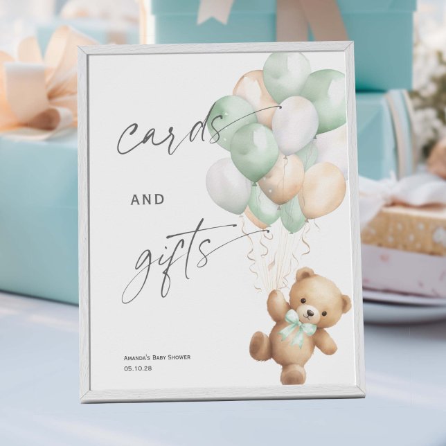 Sage Green Bearly wait, Modern Cards and gifts  Poster (Sage Green, Gender Neutral Shower, We Can Bearly Wait Themed Cards and gifts sign)