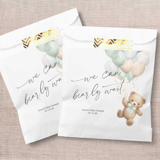 Sage Green Bearly Wait Modern Neutral baby Shower Favour Bag (Sage Green Bearly Wait, Gender Neutral Baby Shower Favro Bags)