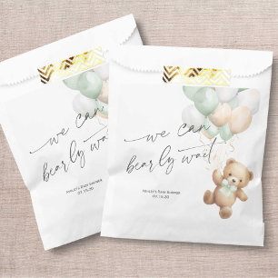 Sage Green Bearly Wait Modern Neutral baby Shower Favour Bag