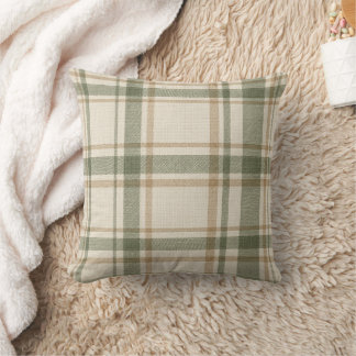 Sage Green Beige and Ivory Plaid Throw Pillow |