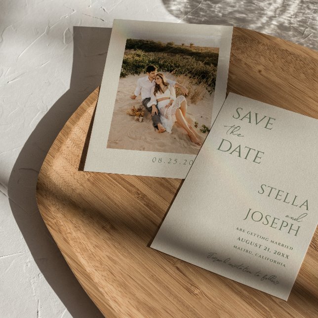 Sage Green Beige Boho Chic Modern Photo Wedding Save The Date (Creator Uploaded)