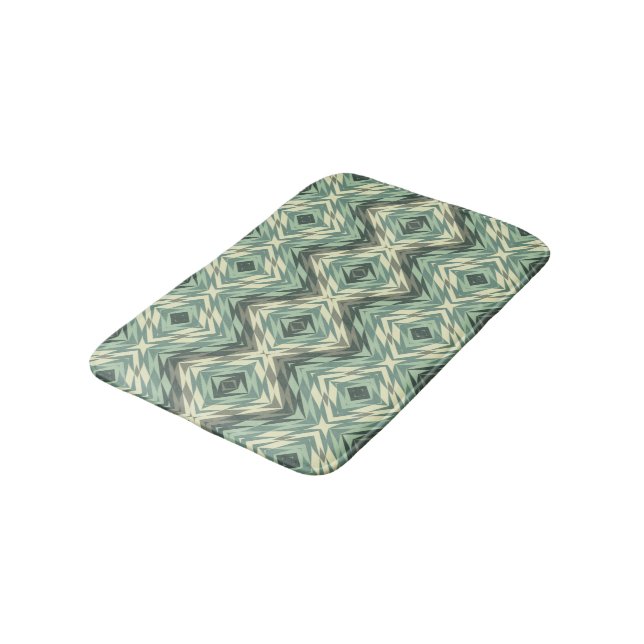 Sage Green Beige Grayish Brown Ethnic Look Art Bath Mat (Angled)