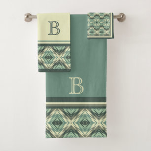 Sage Green Beige Grayish Brown Ethnic Look Custom Bath Towel Set