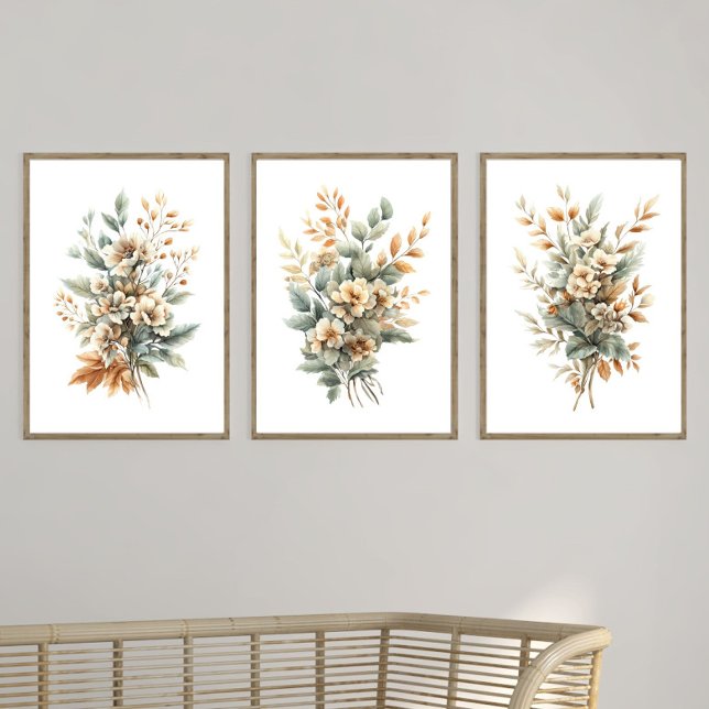 Sage Green Beige Neutral Colours Botanicals Floral (Sage Green and Beige Botanicals Wildflowers Watercolor Florals Wall Art Set of 3 prints)