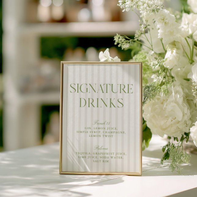Sage Green & Beige Signature Drinks Menu Invitation (Sage Green & Beige Signature Drinks Menu)