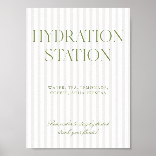 Sage Green & Beige Stripe Hydration Station Sign (Front)