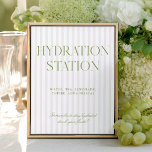 Sage Green & Beige Stripe Hydration Station Sign