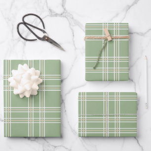 Sage Green Beige Tartan Plaid  Wrapping Paper Sheet