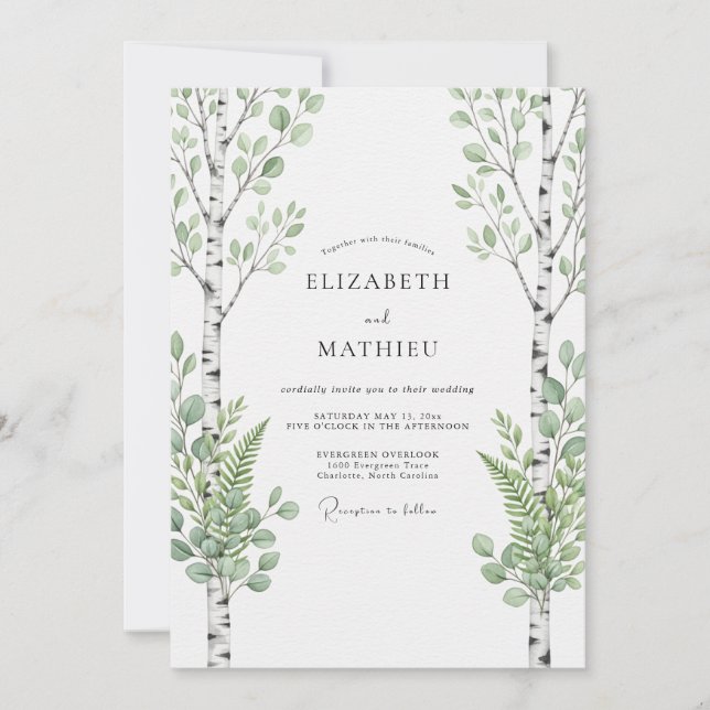 Sage Green Birch Forest Wedding Invitation (Front)