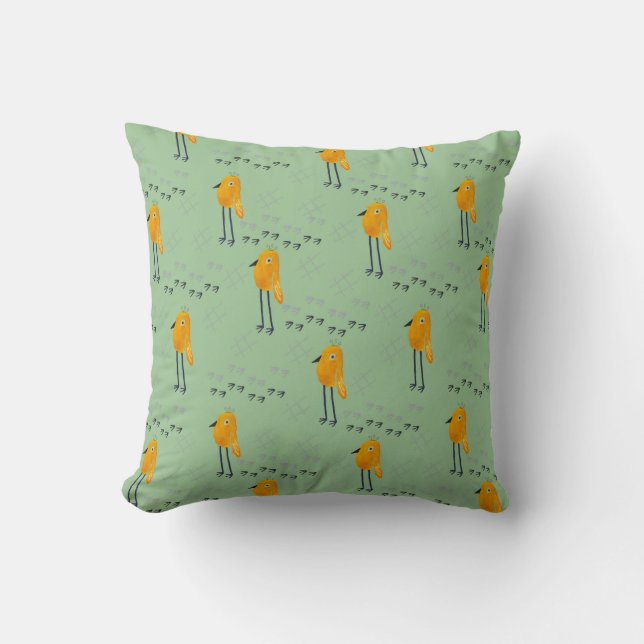 sage green Bird walk Cushion (Front)