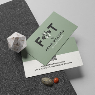Sage Green, Black and White Fitness Trainer Business Card