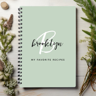 Sage Green Black and White Monogram Recipe Book