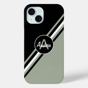 Sage Green , Black and white personalised iPhone 15 Case